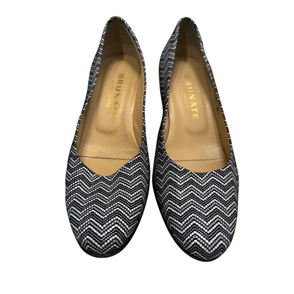 Brunate Womens Italian Made Black & White Chevron Heeled Pumps EU 38 US 7.5 Leat - Picture 4 of 11